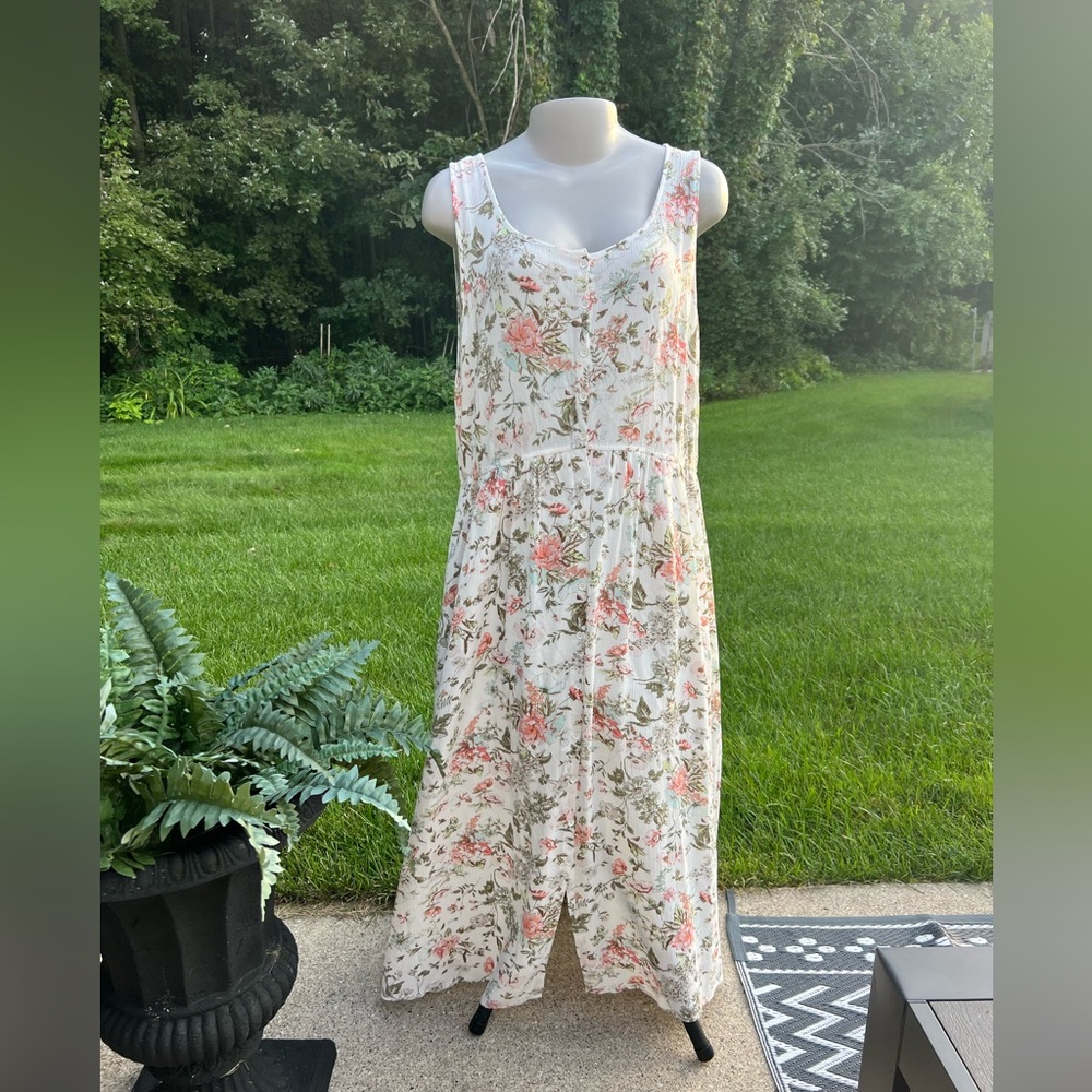 Frye Ivory buttton front pastel floral sleeveless maxi  dress w/pockets …